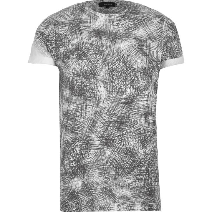 River Island Menswhite Scratch Print T-shirt