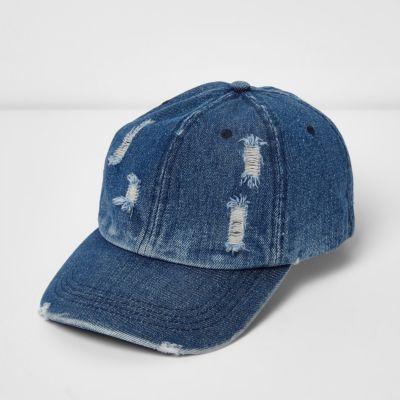 River Island Mens Distressed Denim Baseball Cap