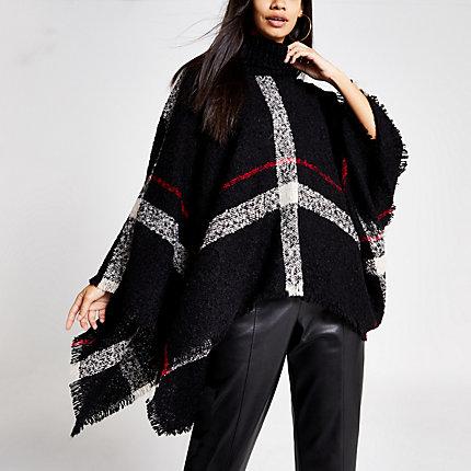 River Island Womens Print Check Roll Neck Cape