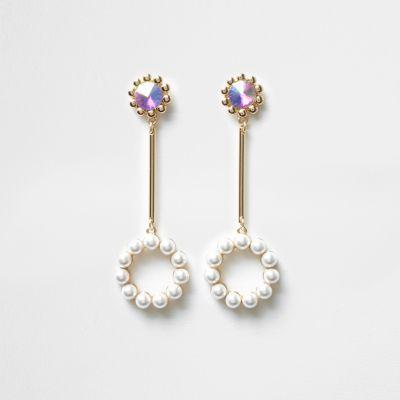 River Island Womens Gold Tone Pearl Circle Drop Earrings