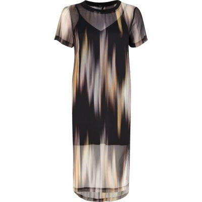 River Island Womens Petite Print Mesh Overlay Dress