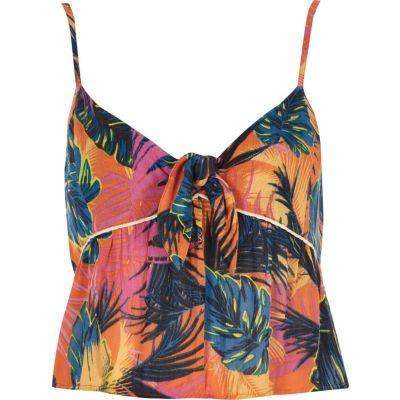 River Island Womens Leaf Print Knot Front Cami Crop Top