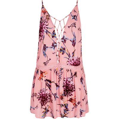 River Island Womens Floral Print Crochet Waist Beach Dress