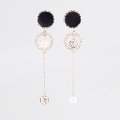 River Island Womens Gold Tone Velvet Drop Diamante Earrings