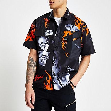 River Island Mens Jaded London Orange Flame Print Shirt