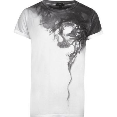 River Island Mens White Skull Smoke Print Crew Neck T-shirt