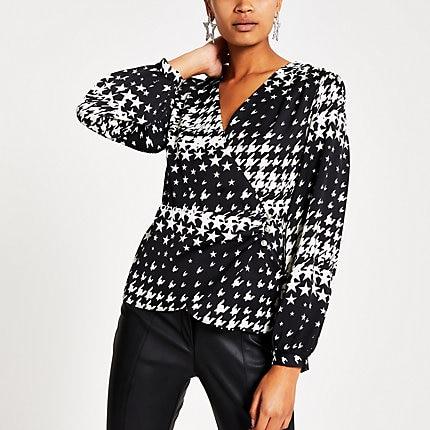 River Island Womens Star Print Long Sleeve Wrap Blouse