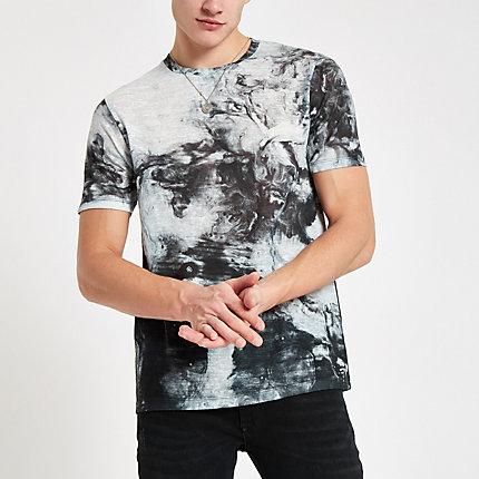River Island Mens Slim Fit Oiled Print T-shirt