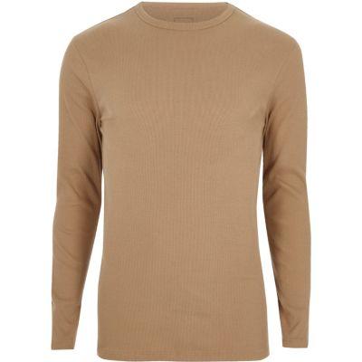 River Island Mens Slim Fit Long Sleeve Rib T-shirt