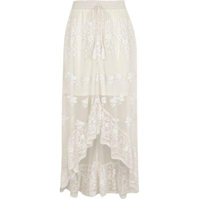 River Island Womens White Mesh Asymmetric High-low Hem Maxi Skirt