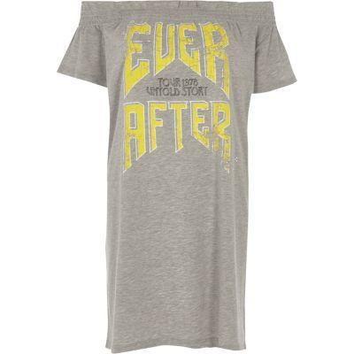 River Island Womens Marl Band Print Longline Bardot T-shirt