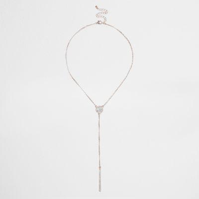 River Island Womens Rose Gold Tone Pave Disc Drop Necklace