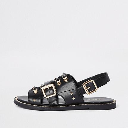 River Island Womens Faux Leather Chain Trim Sandals
