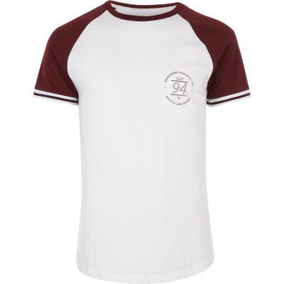 River Island Mens White Print Slim Fit Raglan T-shirt