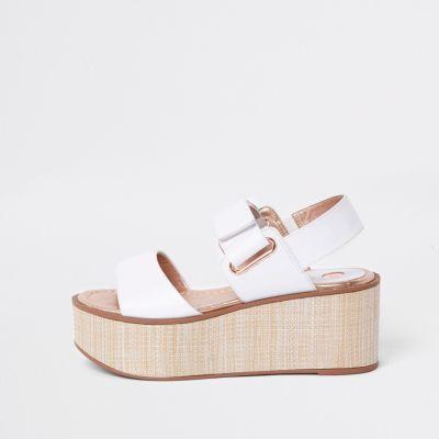 River Island Womens White Canvas Wedge Heel Sandals