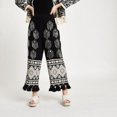 River Island Womens Petite Embellished Tassel Hem Culottes