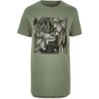 River Island Mens Leaf Print Longline T-shirt