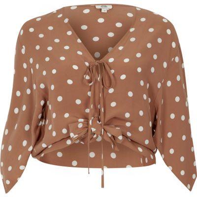 River Island Womens Tie Front Spot Cape Top