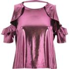 River Island Womens Metallic Frill Cold Shoulder Top