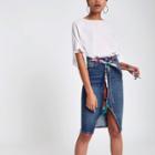 River Island Womens Denim Belted Pencil Skirt