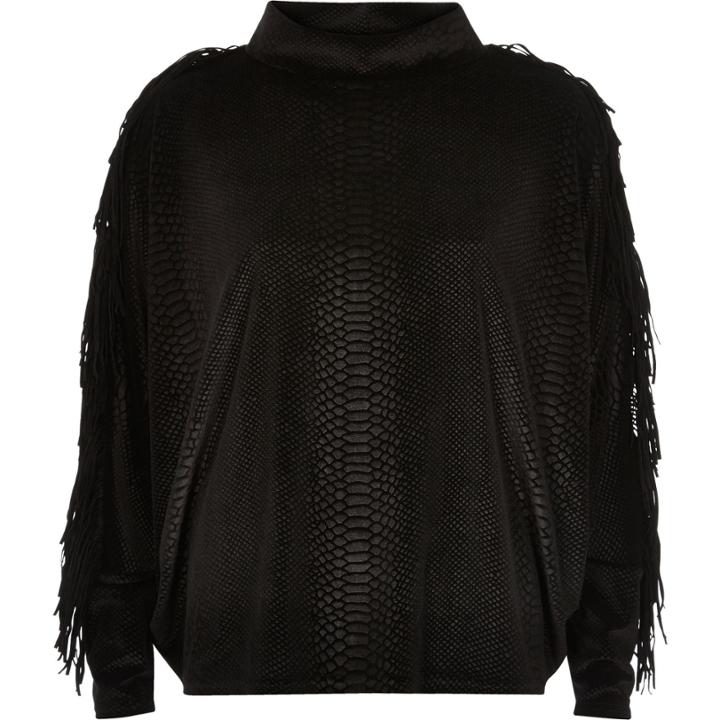 River Island Womens Velvet Snake Fringed Roll Neck Top