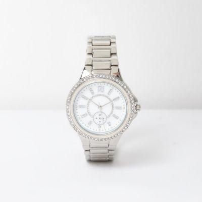 River Island Womens Silver Diamant Dial Watch