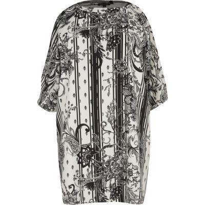 River Island Womens Plus White Floral Print D-ring Dress