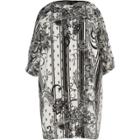 River Island Womens Plus White Floral Print D-ring Dress