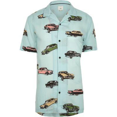 River Island Mens Big And Tall Car Print Revere Shirt