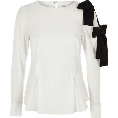 River Island Womens Mono Bow Shoulder Blouse