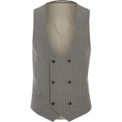 River Island Mens Stripe Double Breasted Suit Vest