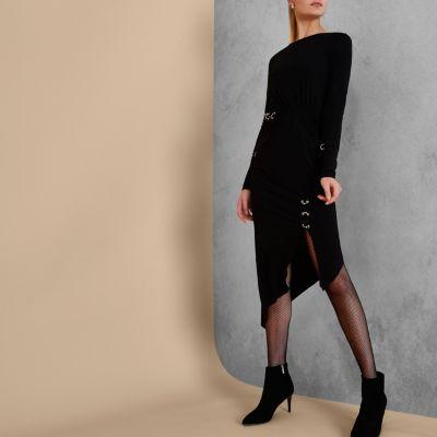 River Island Womens Ri Studio Eyelet Asymmetric Midi Dress