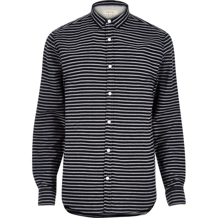 River Island Mensnavy Herringbone Stripe Shirt