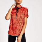 River Island Womens Printed Bow Collar Short Frill Top