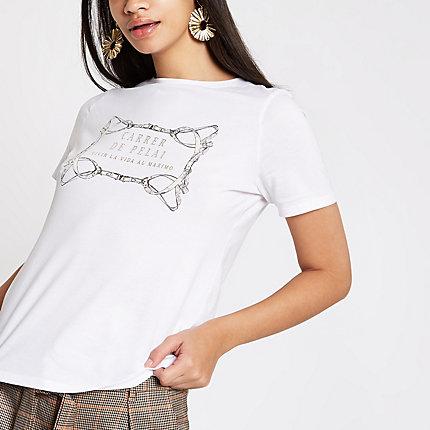 River Island Womens White 'carrer De Pelai' Print T-shirt