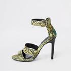 River Island Womens Snake Print Triple Strap Heeled Sandal