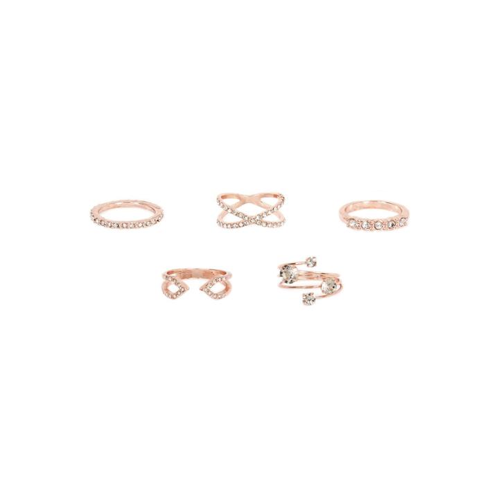 River Island Womens Rose Gold Diamant Rings Pack