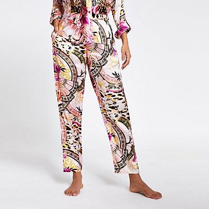 River Island Womens Printed Loose Fit Satin Pyjama Trousers