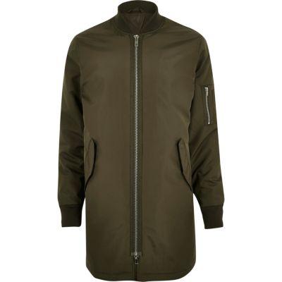 River Island Mensgreen Longline Bomber Jacket