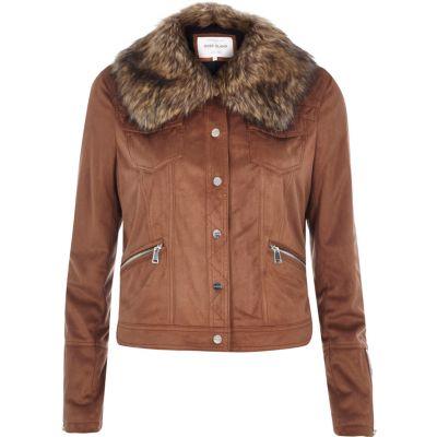 River Island Womens Faux-suede Faux Fur Collar Jacket