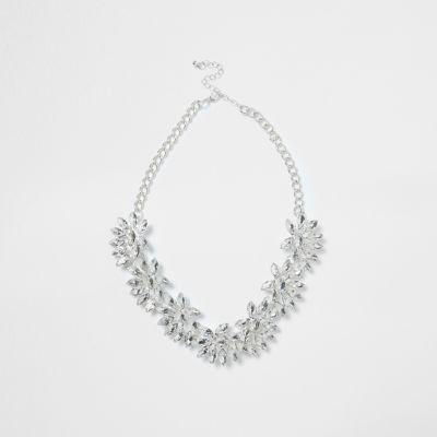 River Island Womens Silver Tone Floral Jewel Necklace