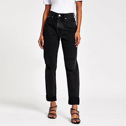 River Island Womens Petite Mom High Rise Ripped Jeans