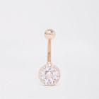 River Island Womens Rose Gold Colour Crystal Circle Belly Bar