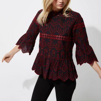 River Island Womens Petite Embroidered Cutaway Smock Top