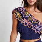 River Island Womens Embroidered One Shoulder Beach Crop Top