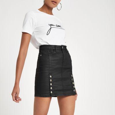 River Island Womens Coated Denim High Rise Mini Skirt