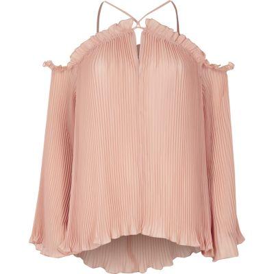 River Island Womens Pleated Cold Shoulder Blouse