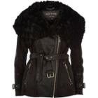 River Island Womens Belted Faux Fur Jacket
