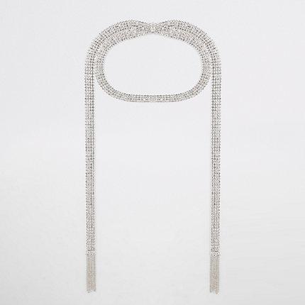 River Island Womens Silver Rhinestone Cupchain Layered Choker