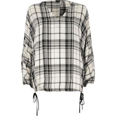 River Island Womens White Check Print Split Sleeve Top